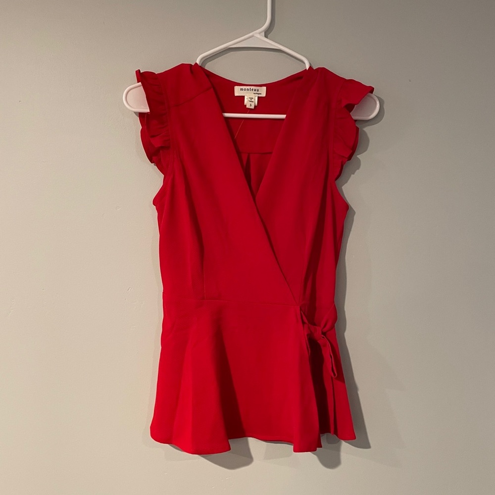 S Monteau Red/Orange Tie Blouse